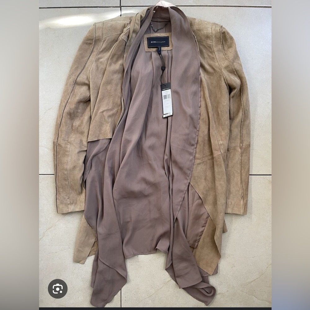 BCBGMAXAZARIA Robintan leather suede waterfall Coat